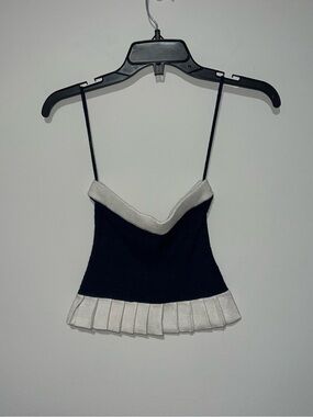 Navy blue and white ruffle strapless thick ribbed tube top Freshman 1996 Small